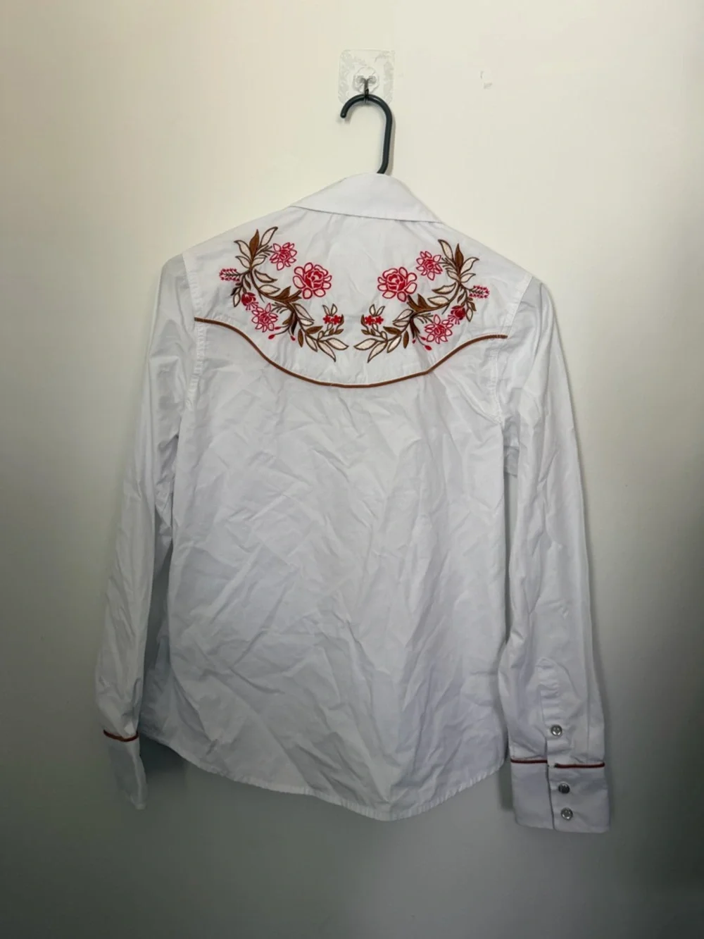 Ace of Diamonds USA Cowgirl Long Sleeve White Button Down Collared Shirt - Picture 7 of 8